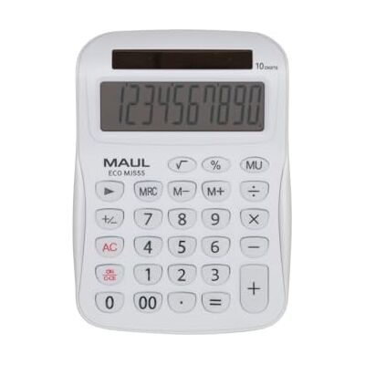 MAUL calculadora Eco MJ 555 Calculadora Basica con Pantalla de 10 dígitos Calculadora Solar de 80% de plástico Reciclado Calculadora pequeña 15,4 x 11 x 2,7 cm Blanco MAUL calculadora Eco MJ 555 Calculadora Basica con Pantalla de 10 dígitos Calculadora Solar de 80% de plástico Reciclado Calculadora pequeña 15,4 x 11 x 2,7 cm Blanco