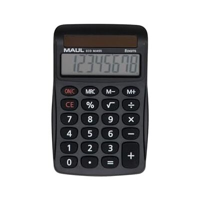 MAUL calculadora Eco MJ 455 Calculadora Basica con Pantalla de 8 dígitos Calculadora Solar de 80% de plástico Reciclado Calculadora pequeña 11,2 x 7,1 x 2 cm Negro MAUL calculadora Eco MJ 455 Calculadora Basica con Pantalla de 8 dígitos Calculadora Solar de 80% de plástico Reciclado Calculadora pequeña 11,2 x 7,1 x 2 cm Negro