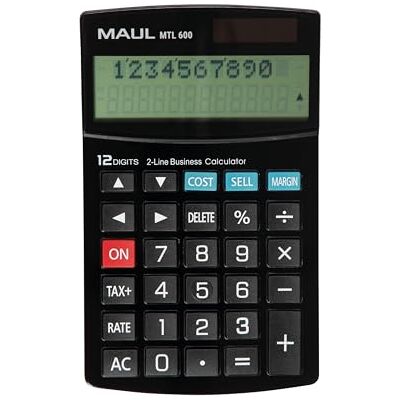 MAUL Calculadora de Mesa MTL 600 Negra LCD 12 dígitos Oficina 2 líneas con ruta visible, margen y porcentajes ágiles, lectura inclinada cómoda, doble energía, teclas limpias MAUL Calculadora de Mesa MTL 600 Negra LCD 12 dígitos Oficina 2 líneas con ruta visible, margen y porcentajes ágiles, lectura inclinada cómoda, doble energía, teclas limpias