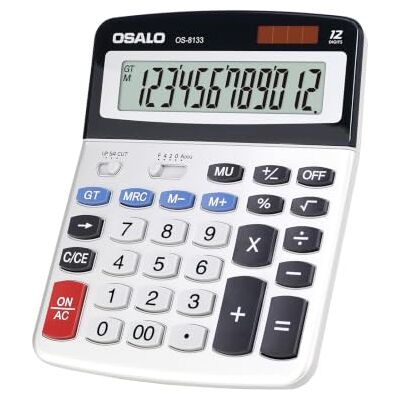 OSALO Calculadora solar de 12 dígitos, pantalla grande, teclas grandes, para oficina (OS-8133) OSALO Calculadora solar de 12 dígitos, pantalla grande, teclas grandes, para oficina (OS-8133)