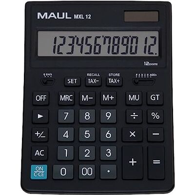 MAUL Calculadora de Mesa MXL 12 Negra LCD 12 dígitos Solar batería pantalla inclinada para lectura cómoda, teclas fáciles de limpiar, corrección rápida, IVA y porcentajes al instante MAUL Calculadora de Mesa MXL 12 Negra LCD 12 dígitos Solar batería pantalla inclinada para lectura cómoda, teclas fáciles de limpiar, corrección rápida, IVA y porcentajes al instante
