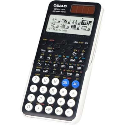OSALO Calculadora científica OS-991EX CW, 552 Funciones, Negro Calculadora escolar para bachillerato y universidad, matrices, ecuaciones, pantalla de 4 líneas, solar y batería OSALO Calculadora científica OS-991EX CW, 552 Funciones, Negro Calculadora escolar para bachillerato y universidad, matrices, ecuaciones, pantalla de 4 líneas, solar y batería
