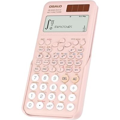 OSALO Calculadora científica OS-991ES Plus II, 417 Funciones, Rosa Calculadora escolar para ESO y bachillerato, fracciones, 2 líneas, 10+2 dígitos, solar y batería OSALO Calculadora científica OS-991ES Plus II, 417 Funciones, Rosa Calculadora escolar para ESO y bachillerato, fracciones, 2 líneas, 10+2 dígitos, solar y batería