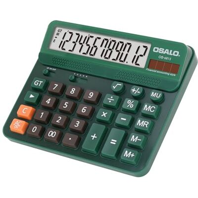 OSALO Calculadora grande pantalla grande teclas grandes Calculadora de escritorio de 12 dígitos Calculadora de oficina Calculadora solar (OS-6815 verde) OSALO Calculadora grande pantalla grande teclas grandes Calculadora de escritorio de 12 dígitos Calculadora de oficina Calculadora solar (OS-6815 verde)