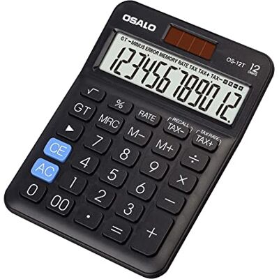 OSALO Calculadora de escritorio solar de 12 dígitos, con pantalla grande, calculadora de oficina con función de control TAX+/TAX, porcentaje y memoria, calculadora de escritorio para oficina, escuela OSALO Calculadora de escritorio solar de 12 dígitos, con pantalla grande, calculadora de oficina con función de control TAX+/TAX, porcentaje y memoria, calculadora de escritorio para oficina, escuela