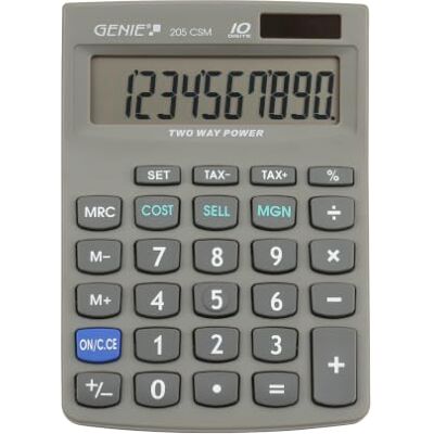 GENIE 205 CSM Calculadora de Sobremesa, Solar y batería Cálculo de impuestos, porcentajes y márgenes de beneficio, Calculadora compacta para oficina y teletrabajo, Gris GENIE 205 CSM Calculadora de Sobremesa, Solar y batería Cálculo de impuestos, porcentajes y márgenes de beneficio, Calculadora compacta para oficina y teletrabajo, Gris