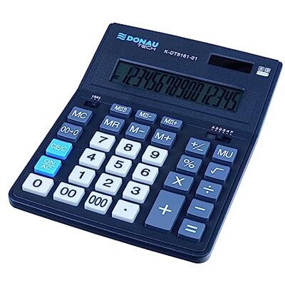 DONAU Calculadora de Escritorio Tech Office / Pantalla de 16 dígitos/ 201 x 155 x 35 mm/Color: Negro/Calculadora Solar de Doble alimentación Funcionamiento con Pilas/Diseño Compacto DONAU Calculadora de Escritorio Tech Office / Pantalla de 16 dígitos/ 201 x 155 x 35 mm/Color: Negro/Calculadora Solar de Doble alimentación Funcionamiento con Pilas/Diseño Compacto