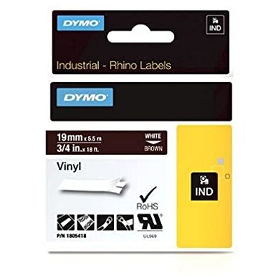 Cinta de Etiqueta de Vinilo Dymo 1805418 - 19mm x 5.5m - Marrón sobre Blanco Cinta de Etiqueta de Vinilo Dymo 1805418 - 19mm x 5.5m - Marrón sobre Blanco
