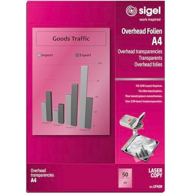 Sigel LF420 Película proyector overhead - Transparente, 50 hojas Sigel LF420 Película proyector overhead - Transparente, 50 hojas