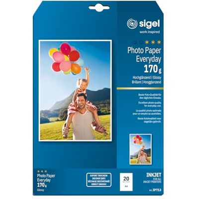 Papel fotográfico de alto brillo Sigel IP713 - 170 g/m² A4 20 hojas Papel fotográfico de alto brillo Sigel IP713 - 170 g/m² A4 20 hojas