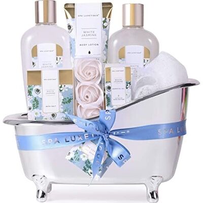 spa luxetique Cesta de Regalo para Mujer, Set de Baño y Ducha para Hogar a Jazmín Blanco, Set de Spa con 8 Piezas, Incluye Sales de Baño, Aceite Esencial,San Valentin Regalos Originales para Mujer spa luxetique Cesta de Regalo para Mujer, Set de Baño y Ducha para Hogar a Jazmín Blanco, Set de Spa con 8 Piezas, Incluye Sales de Baño, Aceite Esencial,San Valentin Regalos Originales para Mujer