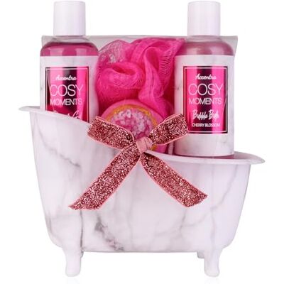 accentra COSY MOMENTS set de baño y ducha en rosa set de regalo de relajación para mujer para cumpleaños o Navidad set de regalo de bienestar y cuidado de 4 piezas con mini bañera decorativa accentra COSY MOMENTS set de baño y ducha en rosa set de regalo de relajación para mujer para cumpleaños o Navidad set de regalo de bienestar y cuidado de 4 piezas con mini bañera decorativa
