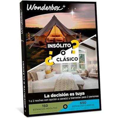 WONDERBOX Caja Regalo ¿Insólito o Clásico? para 2 Personas 1 o 2 noches con opción a cena y bienestar Más de 800 estancias Cabañas, tipis, casas en la montaña, o hoteles con spa WONDERBOX Caja Regalo ¿Insólito o Clásico? para 2 Personas 1 o 2 noches con opción a cena y bienestar Más de 800 estancias Cabañas, tipis, casas en la montaña, o hoteles con spa