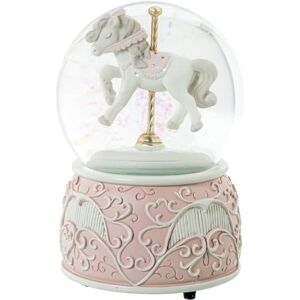 DRW Bola de Nieve con Figura de un Caballo tiovivo Musical de Resina a Cuerda en Rosa y Blanco 10x10x15.5 cm DRW Bola de Nieve con Figura de un Caballo tiovivo Musical de Resina a Cuerda en Rosa y Blanco 10x10x15.5 cm