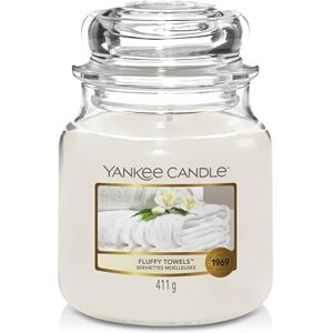 Yankee Candle Vela perfumada Vela en tarro mediano Fluffy Towels Tiempo de combustión: hasta 75 horas Yankee Candle Vela perfumada Vela en tarro mediano Fluffy Towels Tiempo de combustión: hasta 75 horas