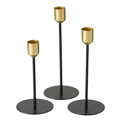 Boltze Cosima Juego de 3 candelabros de diseño Moderno para Velas cónicas, portavelas y Accesorios para Velas, Color Negro y Dorado Boltze Cosima Juego de 3 candelabros de diseño Moderno para Velas cónicas, portavelas y Accesorios para Velas, Color Negro y Dorado