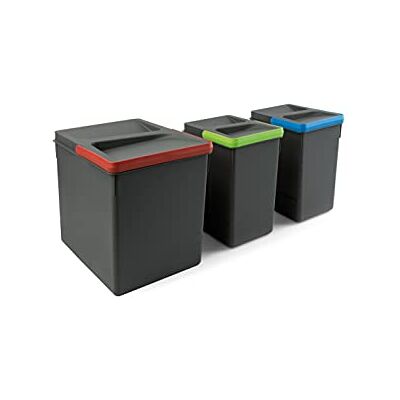 EMUCA Contenedores para cajón de cocina Recycle, Altura 266, 1x15L + 2x7L, Plástico gris antracita, Plástico EMUCA Contenedores para cajón de cocina Recycle, Altura 266, 1x15L + 2x7L, Plástico gris antracita, Plástico