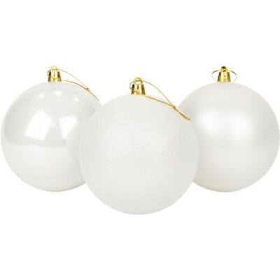 SHATCHI Juego de 3 bolas grandes blancas de PVC inastillables de 25 cm, acabado brillante, mate, con acabado brillante, juego surtido de bolas de Navidad, decoraciones colgantes festivas para árbol de Navidad SHATCHI Juego de 3 bolas grandes blancas de PVC inastillables de 25 cm, acabado brillante, mate, con acabado brillante, juego surtido de bolas de Navidad, decoraciones colgantes festivas para árbol de Navidad