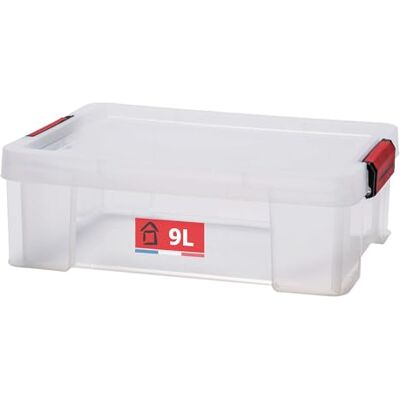 Sundis Clip'N Store, caja almacenaje con tapa, 9l de capacidad, plastico transparente, reforzado, apta para alimentos, paredes rectas, apilable y combinable Sundis Clip'N Store, caja almacenaje con tapa, 9l de capacidad, plastico transparente, reforzado, apta para alimentos, paredes rectas, apilable y combinable