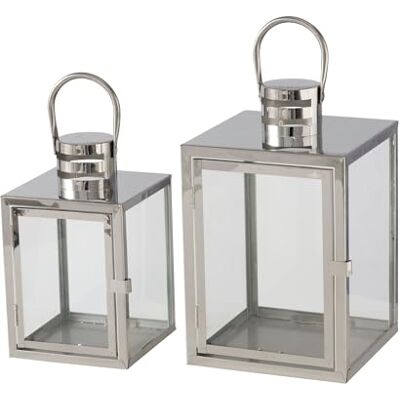 Boltze Kiruna Farol (2 Piezas, Cristal y Metal, 14-18 x 14 x 18 x 24 x 29 cm, Forma Cuadrada, con asa, decoración, portavelas) Boltze Kiruna Farol (2 Piezas, Cristal y Metal, 14-18 x 14 x 18 x 24 x 29 cm, Forma Cuadrada, con asa, decoración, portavelas)