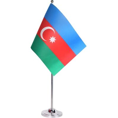 AZ FLAG Bandera de Mesa Azerbaiyán 22x15 cm Azerbaiyana Satén Base Metal AZ FLAG Bandera de Mesa Azerbaiyán 22x15 cm Azerbaiyana Satén Base Metal