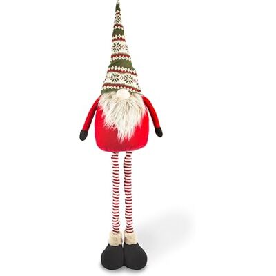 Excelsa Gnomo navideño Decorativo Rojo y Verde con Patas Extensibles, Sombrero de Motivos nórdicos, Altura Ajustable 50-130 cm Excelsa Gnomo navideño Decorativo Rojo y Verde con Patas Extensibles, Sombrero de Motivos nórdicos, Altura Ajustable 50-130 cm