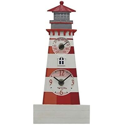 Taylor Precision Products Reloj de faro con termómetro, poliresina, 12 pulgadas, multicolor Taylor Precision Products Reloj de faro con termómetro, poliresina, 12 pulgadas, multicolor