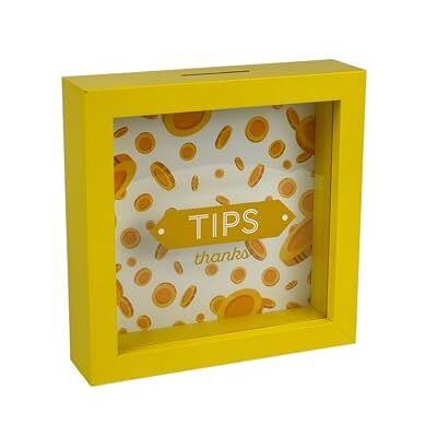 Creative Hucha Decorativa con Marco Amarillo, 16 x 16 cm, diseño con Monedas y Texto Tips Creative Hucha Decorativa con Marco Amarillo, 16 x 16 cm, diseño con Monedas y Texto Tips
