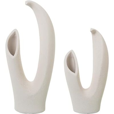 Set de 2 jarrones de cerámica beige gris Set de 2 jarrones de cerámica beige gris