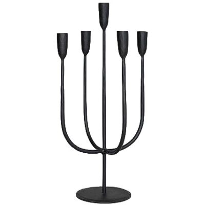 Creative Candelabro Redondo de Metal Forjado a Mano, Capacidad para 5, Soporte cónico Negro Creative Candelabro Redondo de Metal Forjado a Mano, Capacidad para 5, Soporte cónico Negro