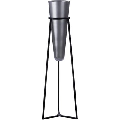 Gilde Casablanca Future Jarrón de cristal de metal gris, cono, 102 cm de alto, 20 cm de diámetro, decoración para el hogar, florero de diseño Gilde Casablanca Future Jarrón de cristal de metal gris, cono, 102 cm de alto, 20 cm de diámetro, decoración para el hogar, florero de diseño
