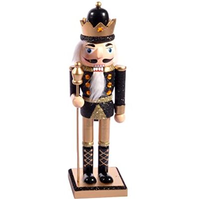 Ciao Christmas Nutcracker Toy Soldier King with Scepter (24cm) Wooden Glittery Decoration, Black/Gold Ciao Christmas Nutcracker Toy Soldier King with Scepter (24cm) Wooden Glittery Decoration, Black/Gold
