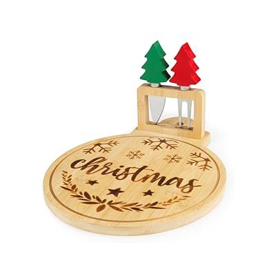Excelsa Christmas Wood Tabla de cortar navideña de madera con cuchillos de queso, decoración navideña con árboles Excelsa Christmas Wood Tabla de cortar navideña de madera con cuchillos de queso, decoración navideña con árboles
