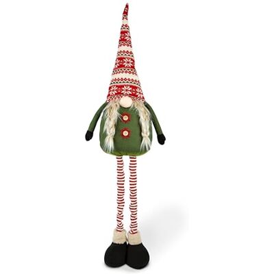 Excelsa Gnomo navideño, Verde y Rojo, Tela con Patas Extensibles, decoración navideña con Sombrero nórdico, 24 x 23 cm, Altura Ajustable 40-130 cm Excelsa Gnomo navideño, Verde y Rojo, Tela con Patas Extensibles, decoración navideña con Sombrero nórdico, 24 x 23 cm, Altura Ajustable 40-130 cm