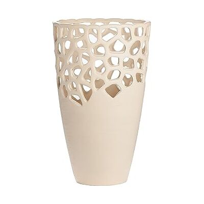 Gilde Jarrón Decorativo de cerámica – con patrón de Agujeros – Regalo Navidad cumpleaños Boda – Color: Crema Altura 38 cm Gilde Jarrón Decorativo de cerámica – con patrón de Agujeros – Regalo Navidad cumpleaños Boda – Color: Crema Altura 38 cm