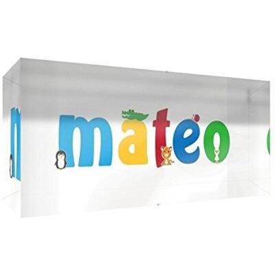 Little Helper recuerdo decorativo de acrílico transparente pulido como diamante estilo illustratif pintado con el nombre de joven niño Mateo 5 x 21 x 2 cm gran Little Helper recuerdo decorativo de acrílico transparente pulido como diamante estilo illustratif pintado con el nombre de joven niño Mateo 5 x 21 x 2 cm gran