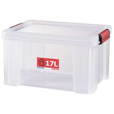 Sundis Clip'N Store, caja almacenaje con tapa, 17l de capacidad, plastico transparente, reforzado, apta para alimentos, paredes rectas, apilable y combinable Sundis Clip'N Store, caja almacenaje con tapa, 17l de capacidad, plastico transparente, reforzado, apta para alimentos, paredes rectas, apilable y combinable
