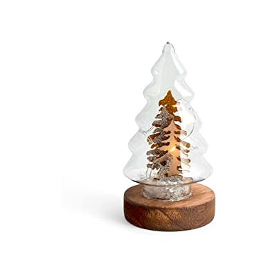 H&H Albero Natale In Vetro Con Led Su Base Legno H16Cm H&H Albero Natale In Vetro Con Led Su Base Legno H16Cm