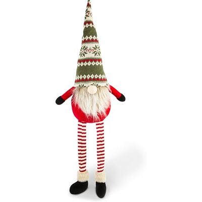 Excelsa Gnomo de Navidad Decorativo de Tela roja y Verde con patrón nórdico, Patas a Rayas, 30 cm, para Interiores Excelsa Gnomo de Navidad Decorativo de Tela roja y Verde con patrón nórdico, Patas a Rayas, 30 cm, para Interiores