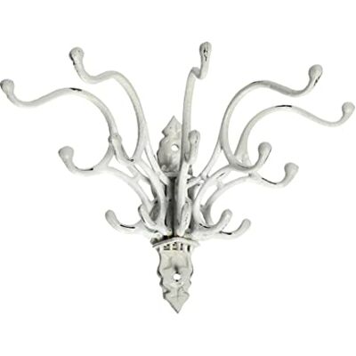 Creative Colgador de pared decorativo antiguo de hierro fundido con 15 ganchos, color blanco envejecido Creative Colgador de pared decorativo antiguo de hierro fundido con 15 ganchos, color blanco envejecido