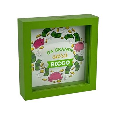 Creative Hucha Decorativa en Marco Verde, diseño Da Grande Sarò Ricco, 16 x 16 cm Creative Hucha Decorativa en Marco Verde, diseño Da Grande Sarò Ricco, 16 x 16 cm