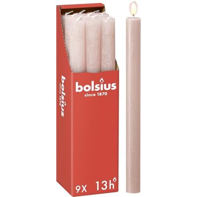 Bolsius Velas de cena Rosa claro 9 unidades 27 x 2,3 cm Duración de combustión 13 horas Sin perfume Cera vegetal natural Sin aceite de palma Bolsius Velas de cena Rosa claro 9 unidades 27 x 2,3 cm Duración de combustión 13 horas Sin perfume Cera vegetal natural Sin aceite de palma