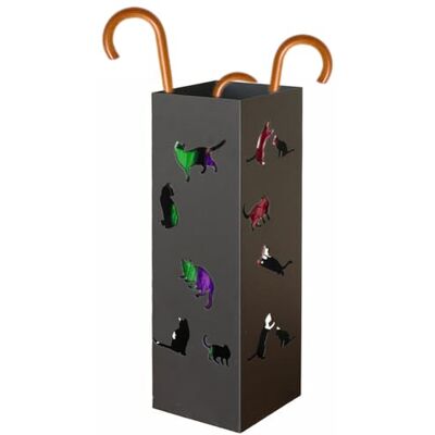 BAKAJI Paragüero de entrada de metal 15,5 x 15,5 x 49 cm, forma cuadrada, diseño gatos, paragüero decorativo elegante y ahorra espacio, ideal para organizar paraguas (negro) BAKAJI Paragüero de entrada de metal 15,5 x 15,5 x 49 cm, forma cuadrada, diseño gatos, paragüero decorativo elegante y ahorra espacio, ideal para organizar paraguas (negro)
