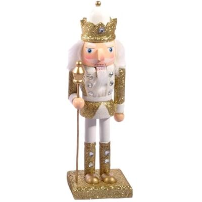 Ciao Christmas Nutcracker Toy Soldier King with Scepter (24cm) Wooden Glittery Decoration, Gold/White Ciao Christmas Nutcracker Toy Soldier King with Scepter (24cm) Wooden Glittery Decoration, Gold/White