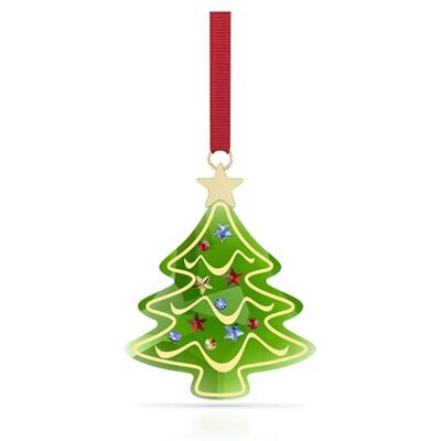 Swarovski Holiday Cheers, Decoración Árbol Festivo, Figura Suspendida de una Cinta Roja, Diseño del Árbol Verde y 254 facetas, Tono Dorado y Detalles en Rojo, Azul y con Efecto Golden Shadow Swarovski Holiday Cheers, Decoración Árbol Festivo, Figura Suspendida de una Cinta Roja, Diseño del Árbol Verde y 254 facetas, Tono Dorado y Detalles en Rojo, Azul y con Efecto Golden Shadow
