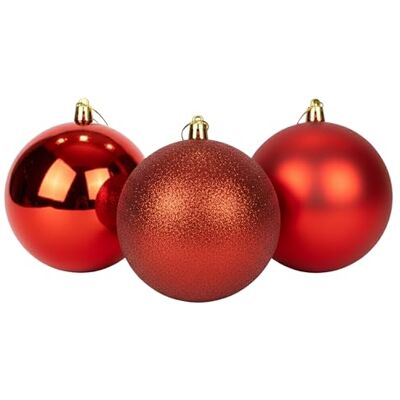 SHATCHI Juego de 3 bolas de Navidad grandes de PVC inastillables de 25 cm, color rojo, mate, con acabado brillante, adornos surtidos para colgar en el árbol de Navidad, adorno redondo para decoración navideña SHATCHI Juego de 3 bolas de Navidad grandes de PVC inastillables de 25 cm, color rojo, mate, con acabado brillante, adornos surtidos para colgar en el árbol de Navidad, adorno redondo para decoración navideña