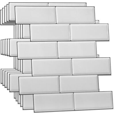 WALPLUS Adhesivos 3D para azulejos en muro, despegar y pegar, para cocina, baño, sala de estar, impermeable, color blanco, 12 hojas de 30,5 x 15,4 cm WALPLUS Adhesivos 3D para azulejos en muro, despegar y pegar, para cocina, baño, sala de estar, impermeable, color blanco, 12 hojas de 30,5 x 15,4 cm