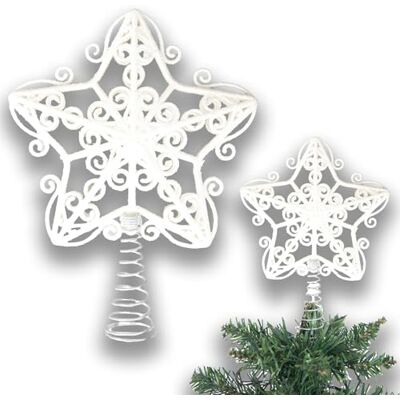 SHATCHI Estrella Blanca con Purpurina de 14,5 cm para árbol de Navidad, inastillable, para decoración de árbol de Navidad, Corona de árbol de Navidad, Adorno de día Festivo SHATCHI Estrella Blanca con Purpurina de 14,5 cm para árbol de Navidad, inastillable, para decoración de árbol de Navidad, Corona de árbol de Navidad, Adorno de día Festivo