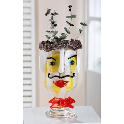 ART Jarrón Decorativo para la Cara, jarrón de Cristal de Color, decoración de salón, Regalo para Mujeres y Hombres, Altura 29 cm, Multicolor ART Jarrón Decorativo para la Cara, jarrón de Cristal de Color, decoración de salón, Regalo para Mujeres y Hombres, Altura 29 cm, Multicolor