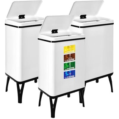 WELL HOME MOBILIARIO & DECORACIÓN 3 Cubos de Basura Inteligente de 40L c/u, Alto: 71,5 (x35,5x26), Blanco con Etiquetas magnéticas WELL HOME MOBILIARIO & DECORACIÓN 3 Cubos de Basura Inteligente de 40L c/u, Alto: 71,5 (x35,5x26), Blanco con Etiquetas magnéticas